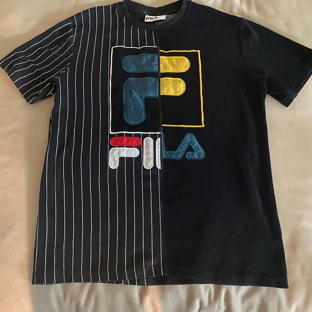 Black, half & half, short sleeve Fila tee